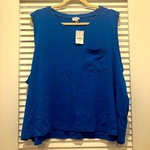 NWT J. Crew Cap Sleeve Pocket Tee Blue XXL